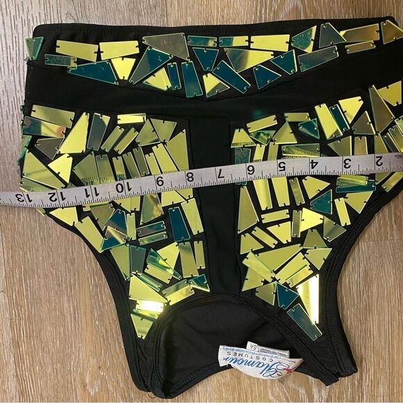 Glamour dance costume green broken glass two-piece rhinestone embellishment SA - Picture 8 of 14